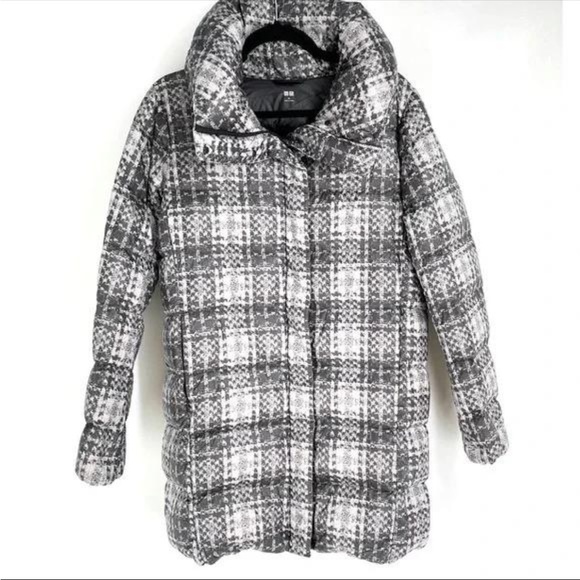 Uniqlo Ultra Light Down Plaid Puffer Coat/ jacket mid Length - Picture 2 of 8